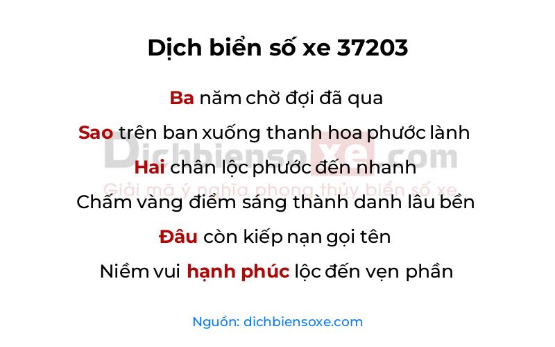 Dịch thơ biển số 37203