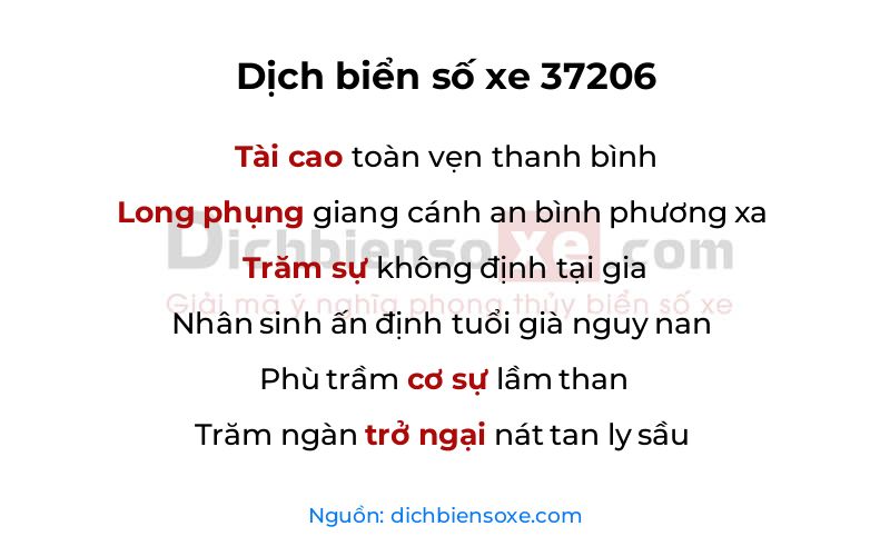 Dịch thơ biển số 37206