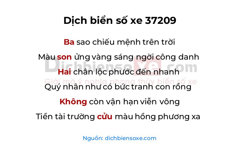 Dịch thơ biển số 37209