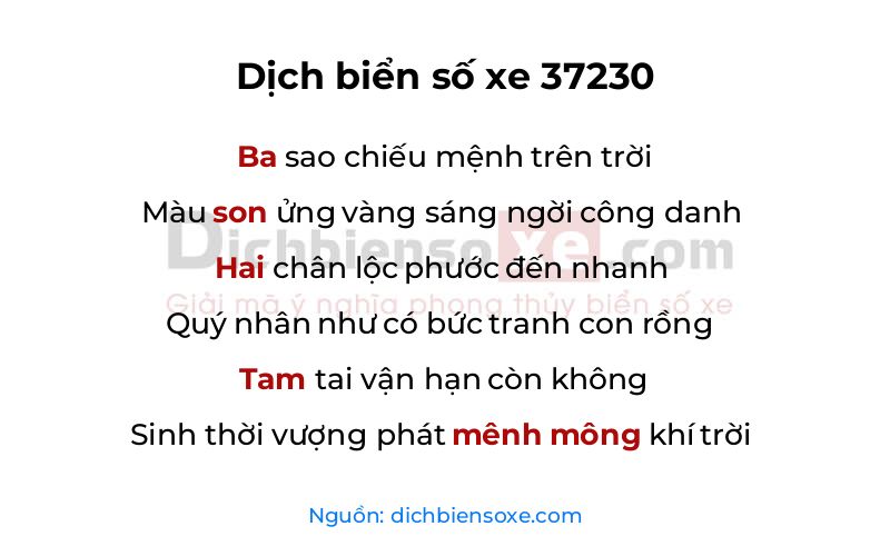 Dịch thơ biển số 37230