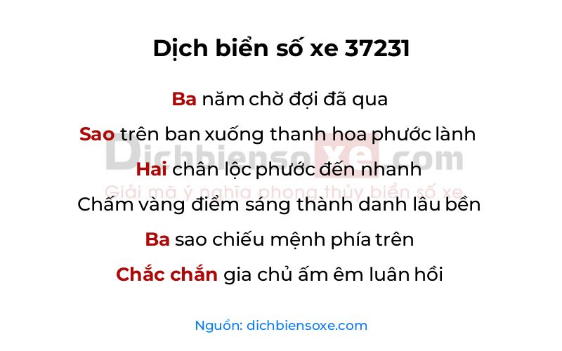 Dịch thơ biển số 37231