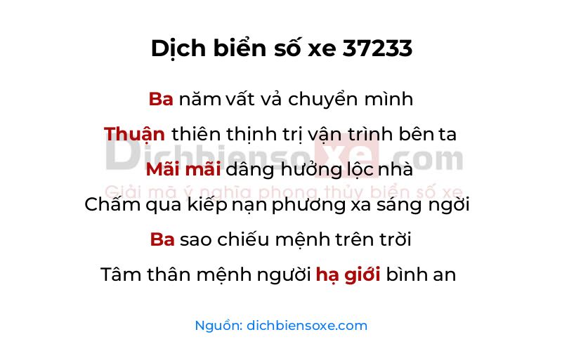 Dịch thơ biển số 37233