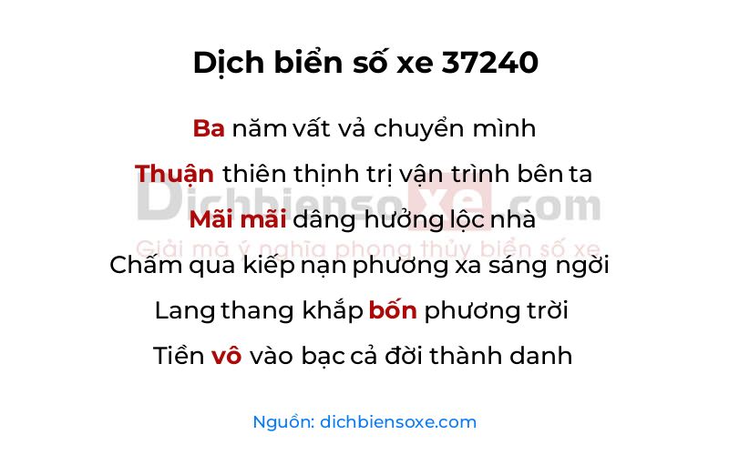 Dịch thơ biển số 37240
