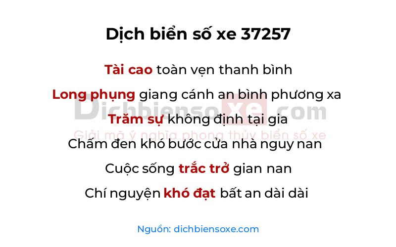 Dịch thơ biển số 37257