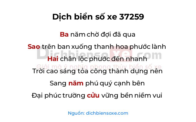 Dịch thơ biển số 37259