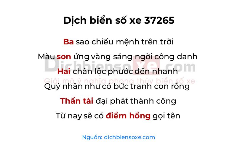 Dịch thơ biển số 37265
