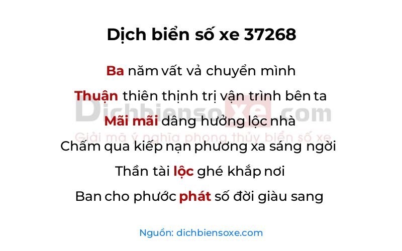 Dịch thơ biển số 37268