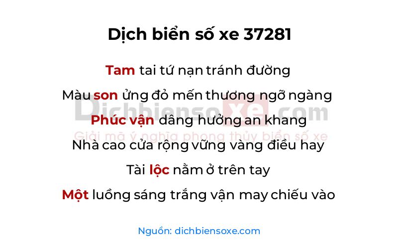 Dịch thơ biển số 37281