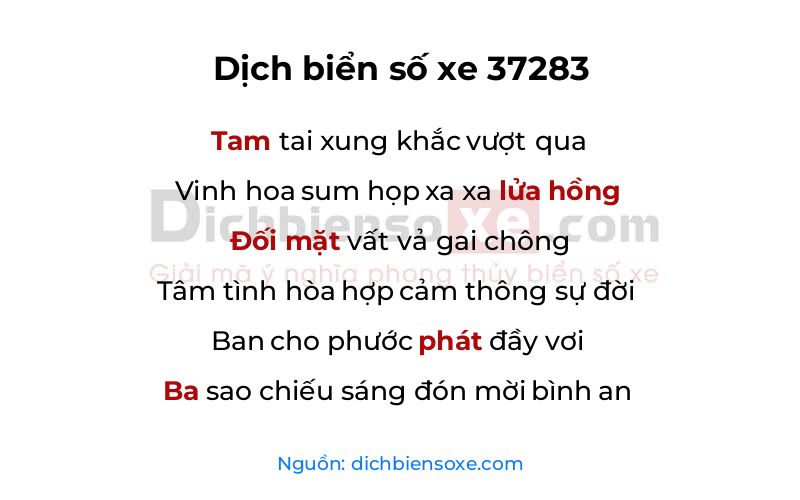 Dịch thơ biển số 37283