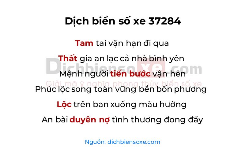 Dịch thơ biển số 37284