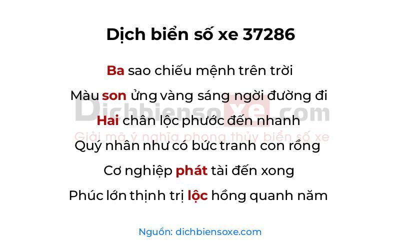 Dịch thơ biển số 37286