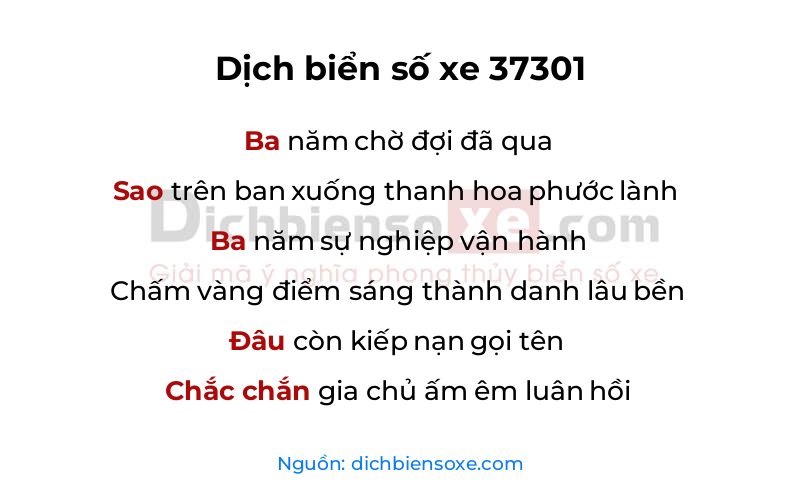 Dịch thơ biển số 37301