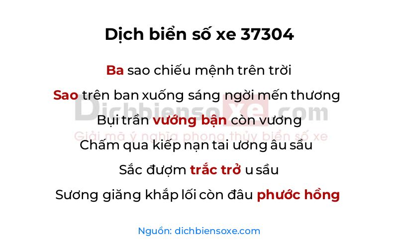Dịch thơ biển số 37304