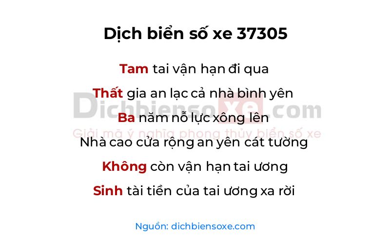 Dịch thơ biển số 37305