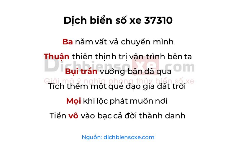 Dịch thơ biển số 37310