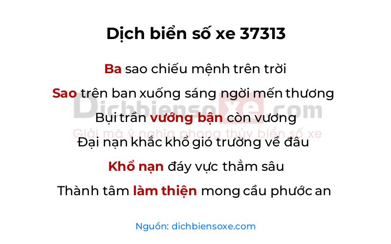 Dịch thơ biển số 37313
