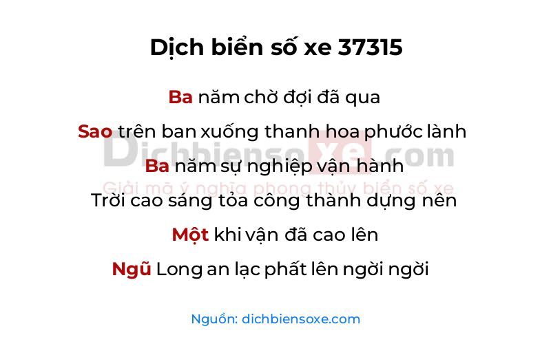Dịch thơ biển số 37315
