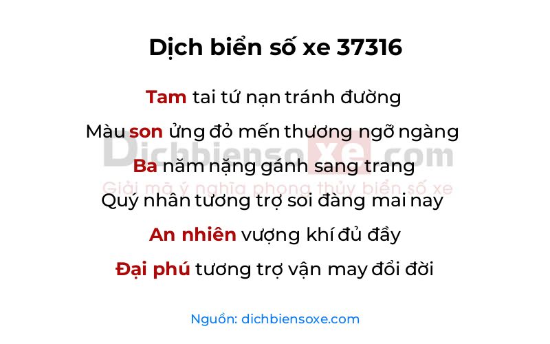 Dịch thơ biển số 37316