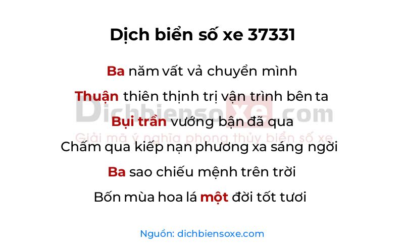 Dịch thơ biển số 37331