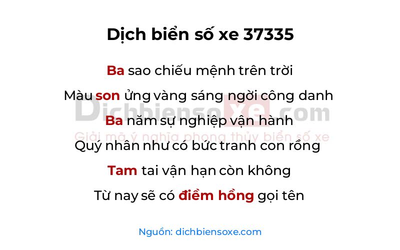 Dịch thơ biển số 37335
