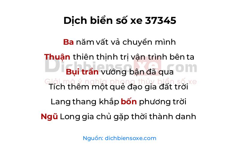 Dịch thơ biển số 37345
