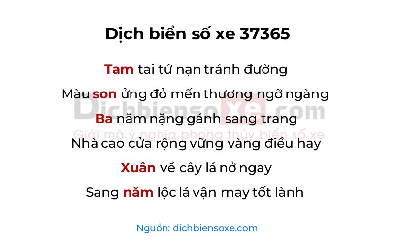 Dịch thơ biển số 37365