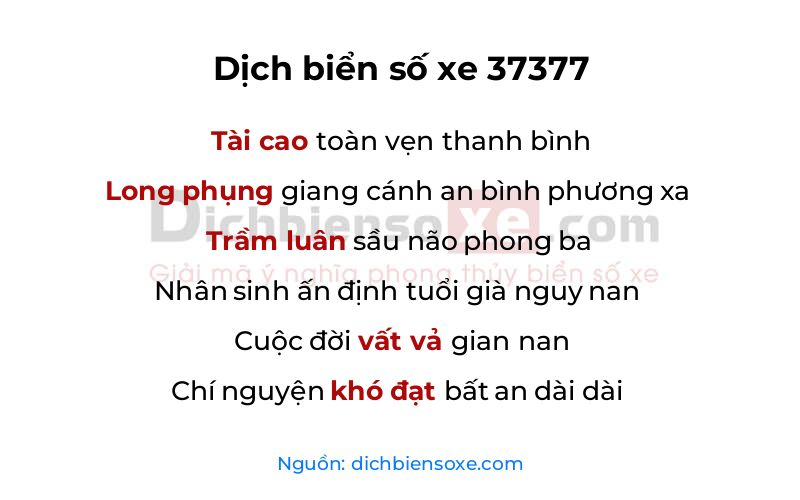 Dịch thơ biển số 37377
