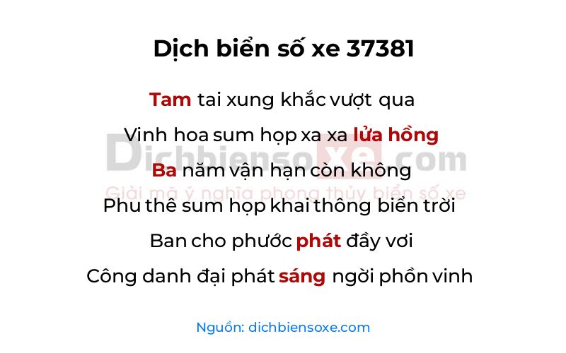 Dịch thơ biển số 37381