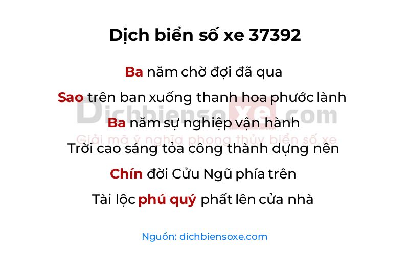 Dịch thơ biển số 37392