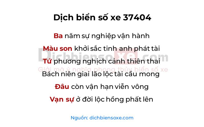 Dịch thơ biển số 37404