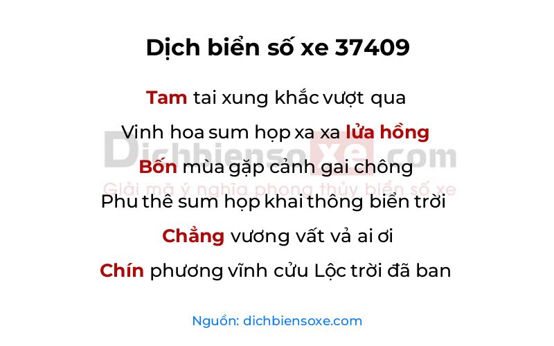Dịch thơ biển số 37409