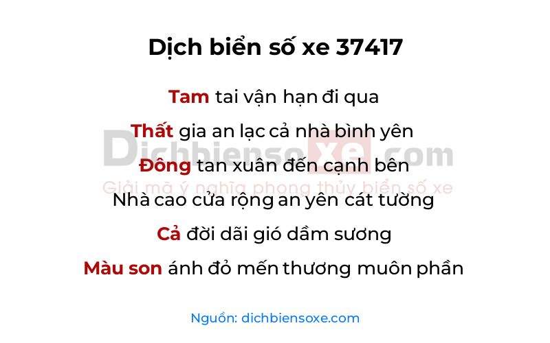 Dịch thơ biển số 37417