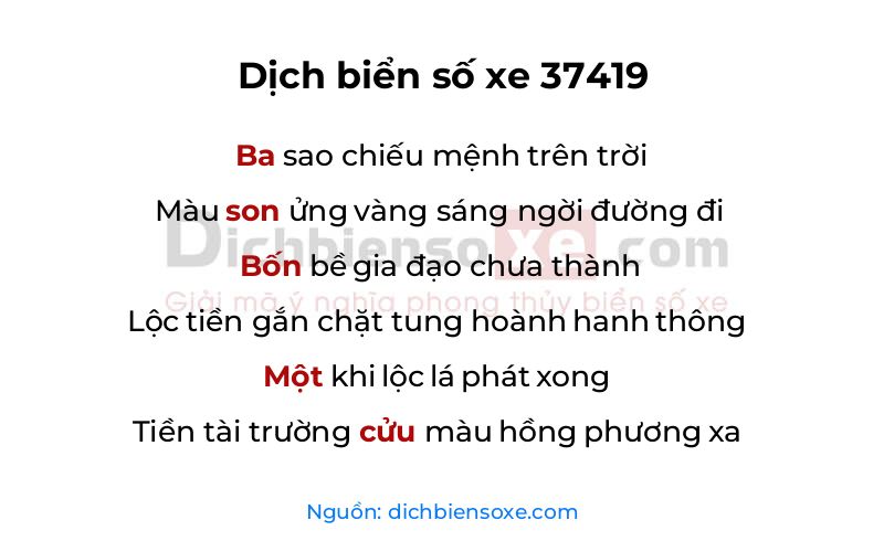 Dịch thơ biển số 37419
