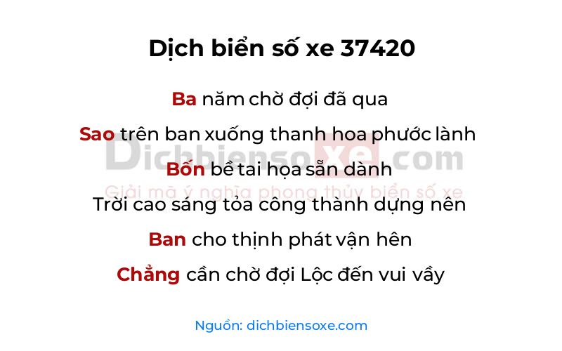 Dịch thơ biển số 37420