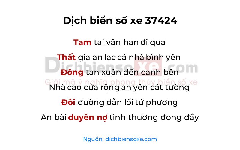 Dịch thơ biển số 37424