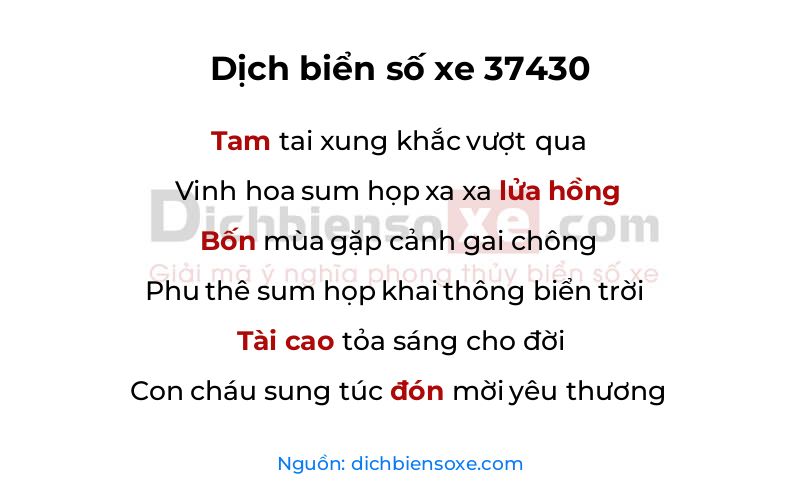 Dịch thơ biển số 37430