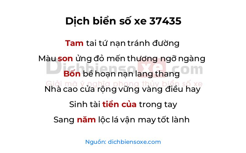 Dịch thơ biển số 37435