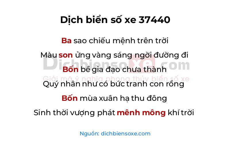 Dịch thơ biển số 37440