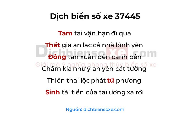 Dịch thơ biển số 37445