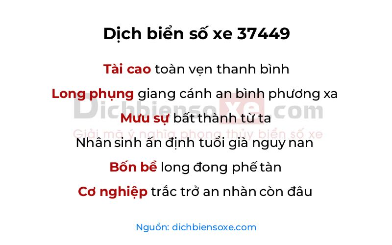 Dịch thơ biển số 37449
