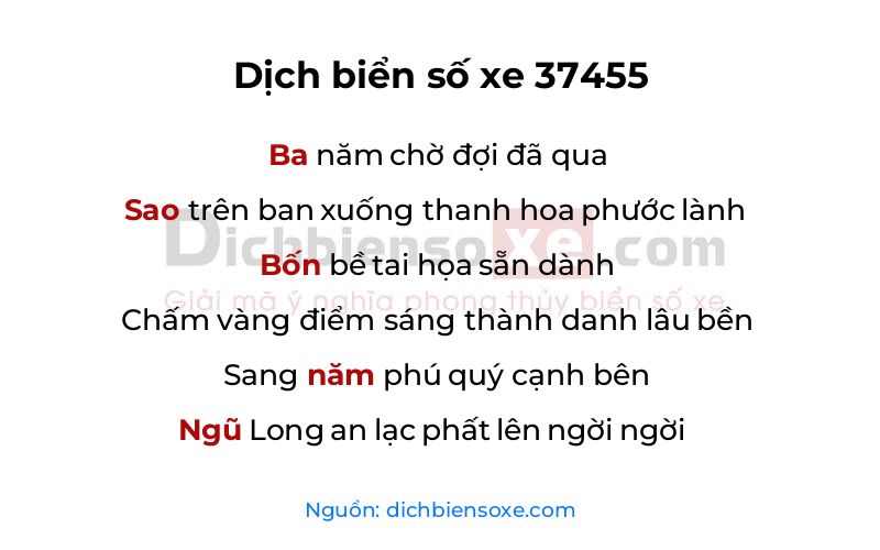 Dịch thơ biển số 37455