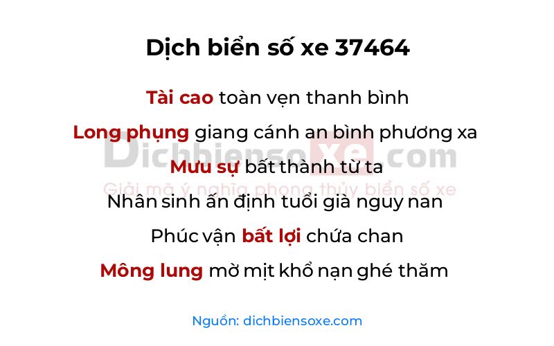 Dịch thơ biển số 37464