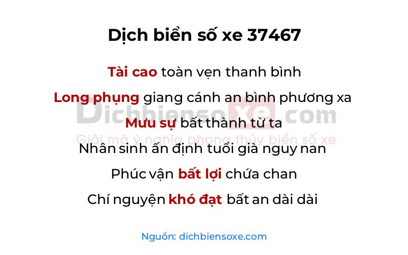 Dịch thơ biển số 37467