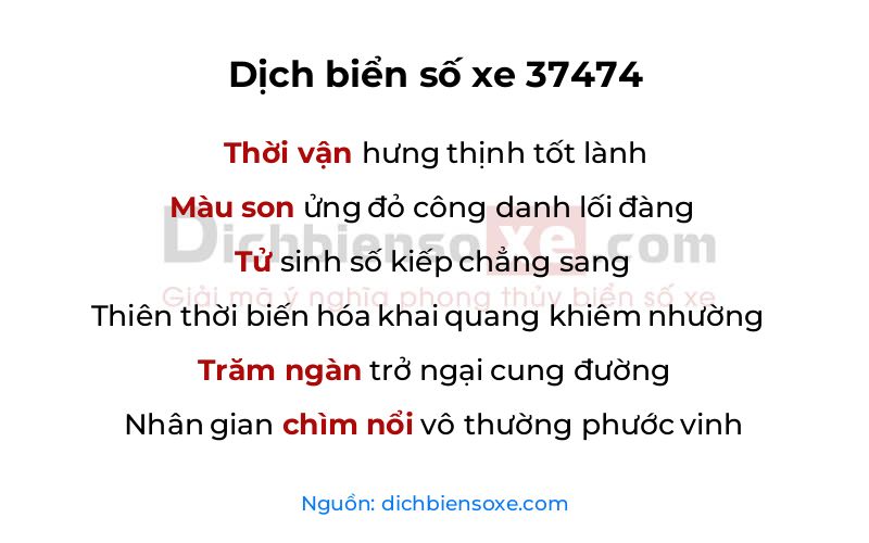 Dịch thơ biển số 37474