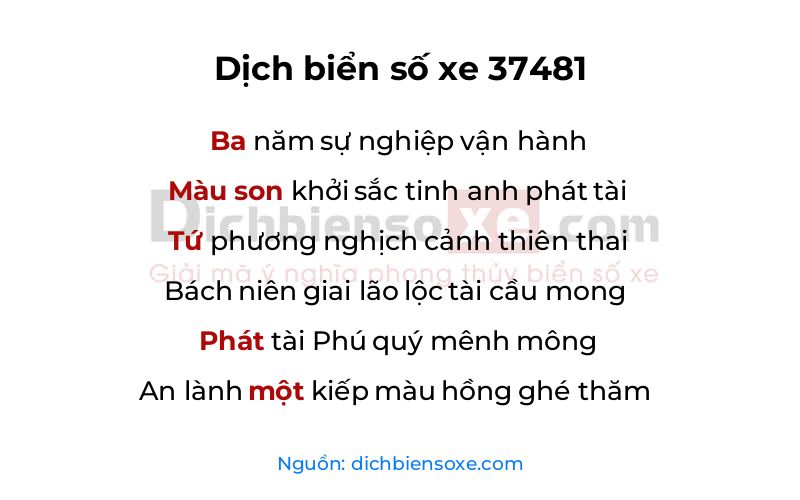 Dịch thơ biển số 37481