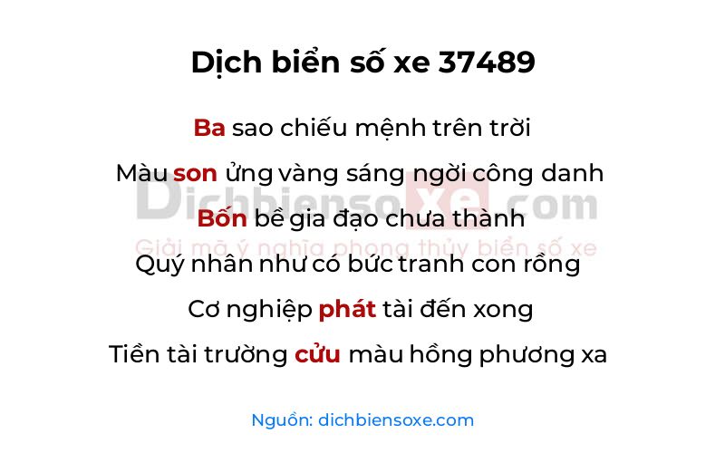 Dịch thơ biển số 37489