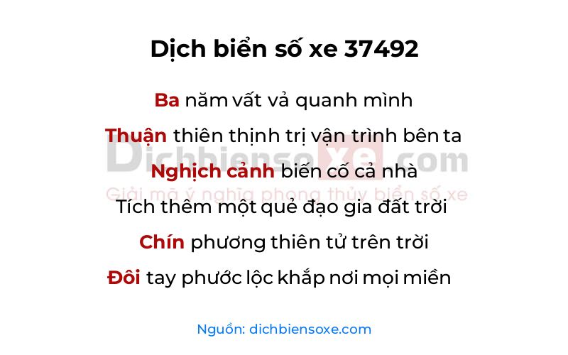 Dịch thơ biển số 37492