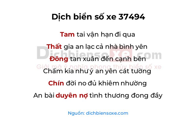 Dịch thơ biển số 37494