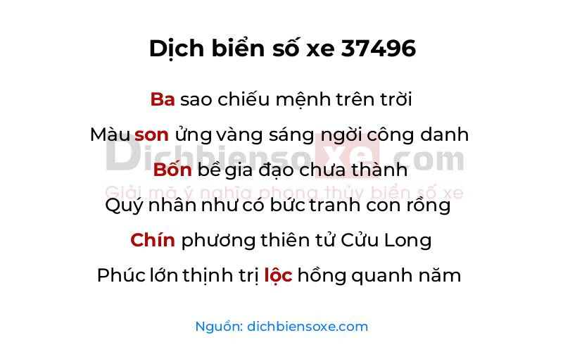 Dịch thơ biển số 37496