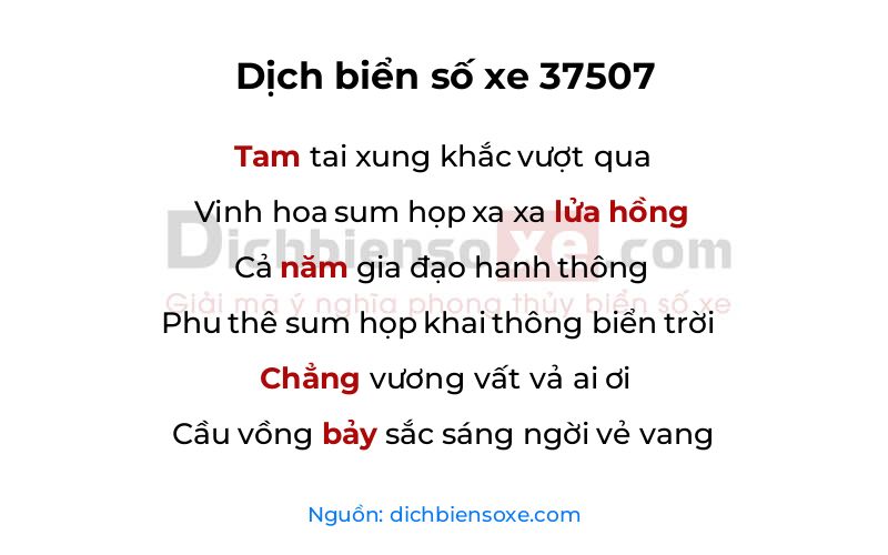 Dịch thơ biển số 37507